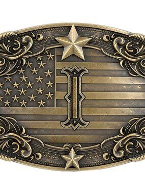 Men's I Vintage Western Rodeo Texas Cowboy Initial Letter Alloy Belt Buckles
